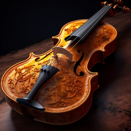 violin on dark background, close-up, vintage musical instrumentの素材