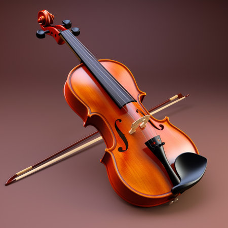 violin and bow on a brown background. 3d illustration.の素材
