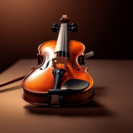 violin on a brown background with copy space for your text.の素材