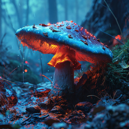 Mushroom in the forest at night. Fantasy fantasy image.の素材