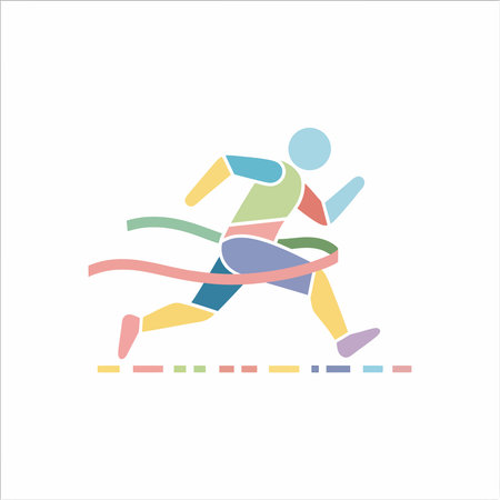 Abstract runner in motion, crossing the finish line tape, rendered in pastel geometric shapes, conveying speed and achievement.のイラスト素材