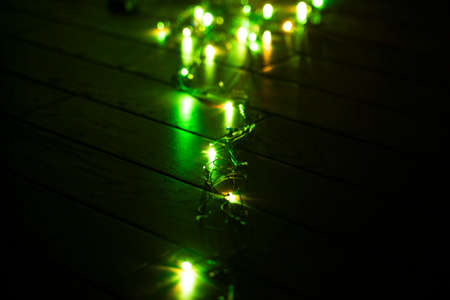 Green garland on the floorの写真素材