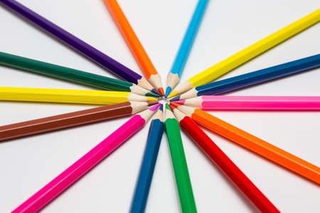 Color pencils on white background. Painting supplies.の写真素材