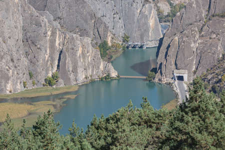 Beautiful mountain river with turquoise water. Natural scenery.