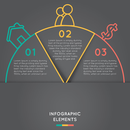 semicircle infographic elements concept for success business project template with text areas on three positions.のイラスト素材