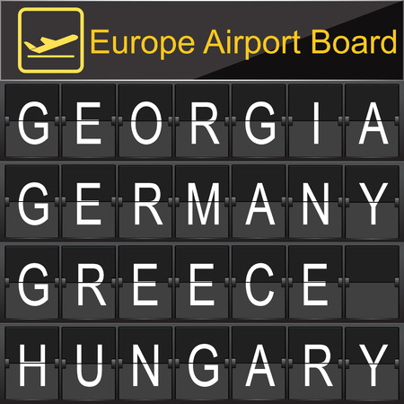 Europe airport digital boarding for Grorgia-Germany-Greece-Hungaryのイラスト素材