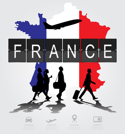 Infographic silhouette people in the airport for france flightのイラスト素材