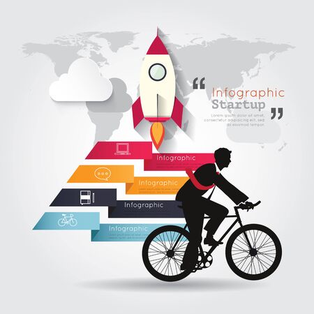 Modern infographics with businessman ride bicycleのイラスト素材