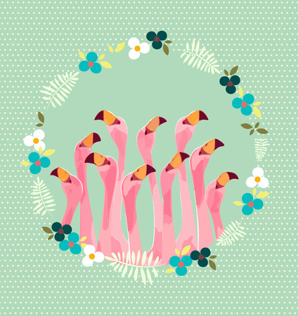 Flamingo with Tropical Flowers Backgroundのイラスト素材