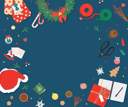 Top view Christmas decoration copyspaceのイラスト素材