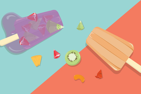 Homemade fruit popsicles with vintage backgroundのイラスト素材