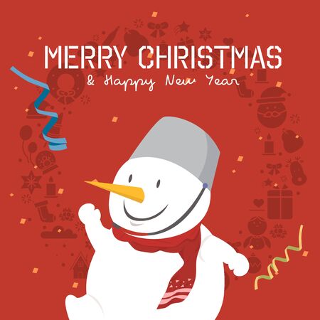 Merry christmas greeting card snowman.のイラスト素材