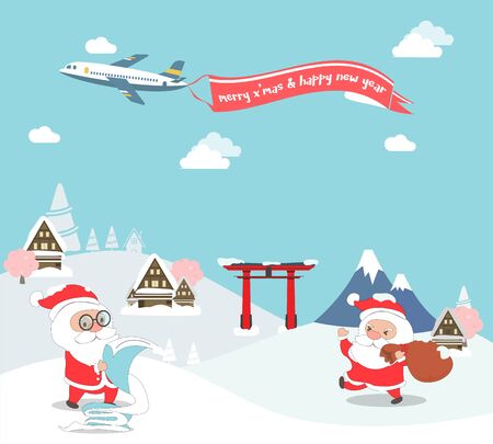 Santa claus enjoy christmas travel in asia.のイラスト素材