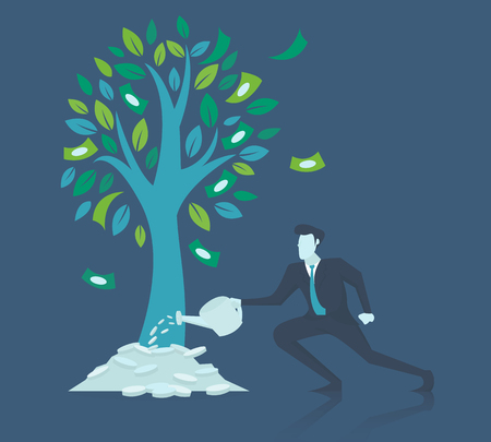 Business concept of growth.Businessman watering money treeのイラスト素材
