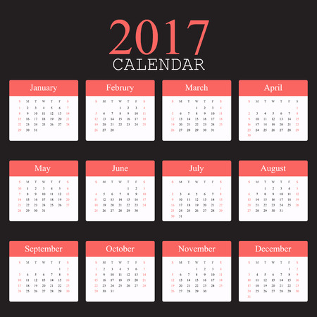 Simple calendar 2017.Week starts from sunday.Vector illustration.のイラスト素材