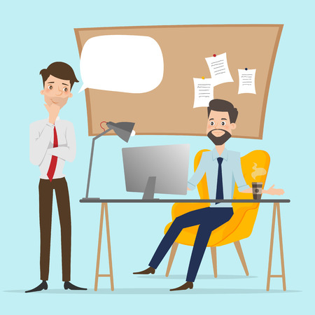Business people talking at working office space.のイラスト素材