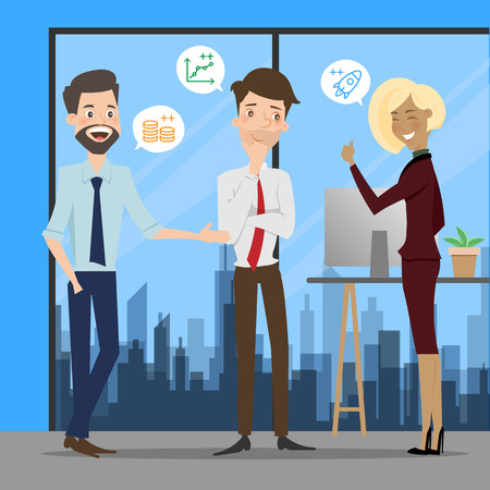 Business people talking at working office space.のイラスト素材
