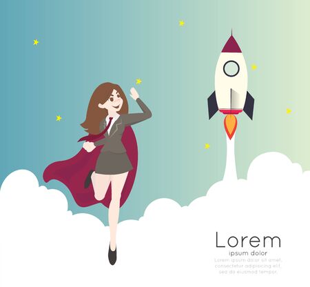 Superhero business woman cartoon for start up concept.のイラスト素材