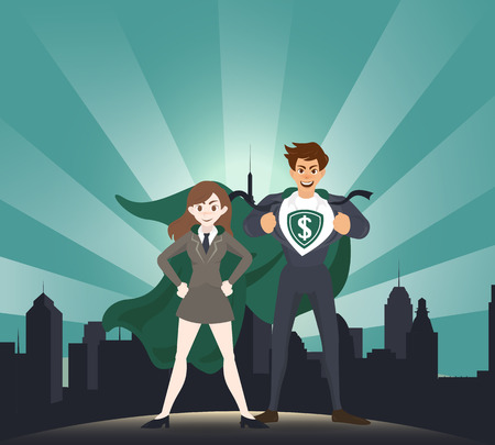 Man and women superhero with sunlight.のイラスト素材