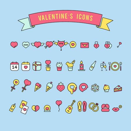 Set of valentine's day objects and iconのイラスト素材