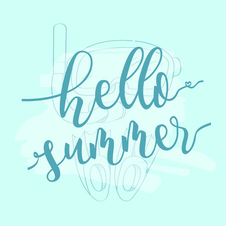 Hello Summer Scuba diving mask with aquatic backgroundのイラスト素材