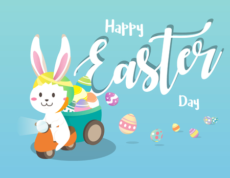Happy easter day with white Easter rabbit.のイラスト素材