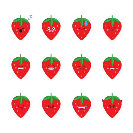 Strawberry modern flat emoticon setのイラスト素材