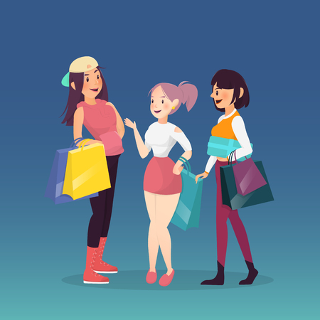 Cartoon Woman Group With Shopping Bagのイラスト素材