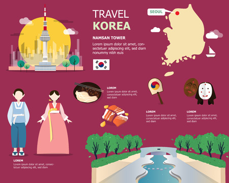 Korean map and landmarks for traviling in Korea illustration designのイラスト素材