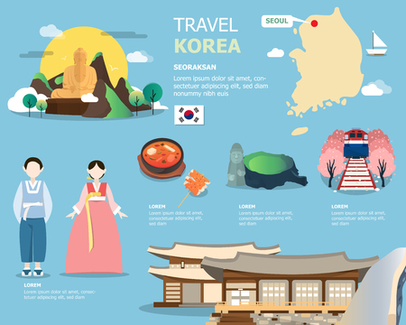 Korean map and landmarks for traviling in Korea illustration designのイラスト素材