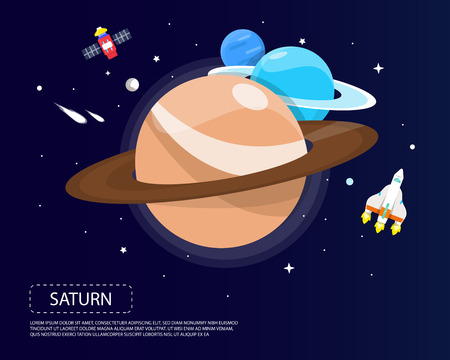 Saturn Uranus and Naptune of solar system illustration designのイラスト素材