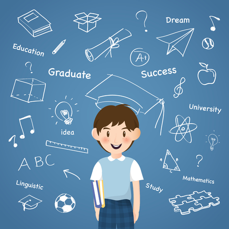 A boy with creative aducation icon infographic designのイラスト素材