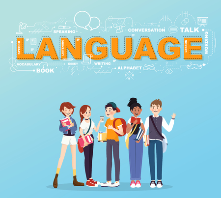 A group of student studies many languages infographic designのイラスト素材