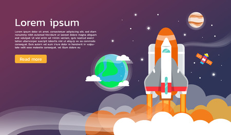 Space shuttle and planet in space infographic flat designのイラスト素材