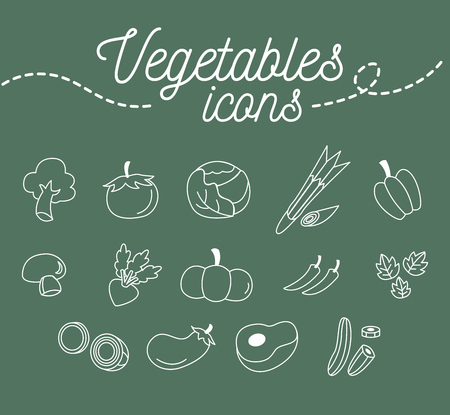 Vegetables icons set illustration design on green backgroundのイラスト素材
