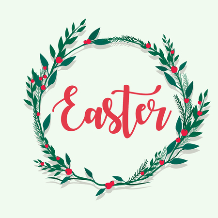 Happy Easter lettering with flower frameのイラスト素材