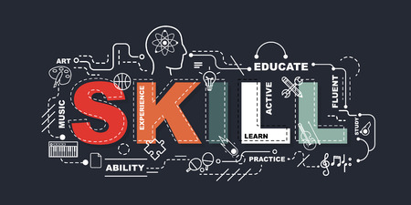 Skill word for education with icons flat designのイラスト素材