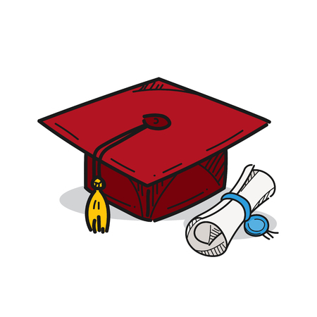 Graduation cap illustration on a white background.のイラスト素材