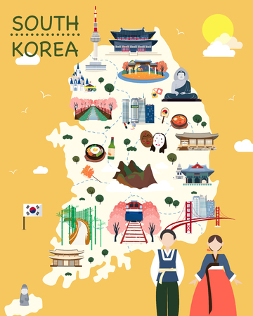 Map Of Korea Attractions Vector And Illustration.のイラスト素材