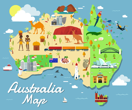 Map Of Australia Attractions Vector And Illustration.のイラスト素材