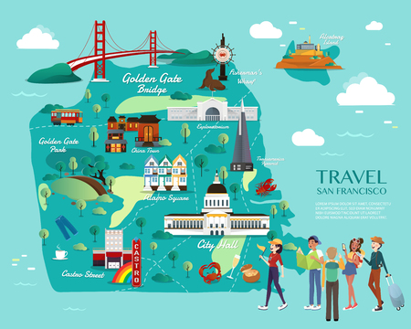 Map Of San Francisco Attractions Vector And Illustration.のイラスト素材