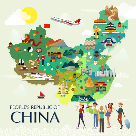 Map Of China Attractions Vector And Illustration.のイラスト素材