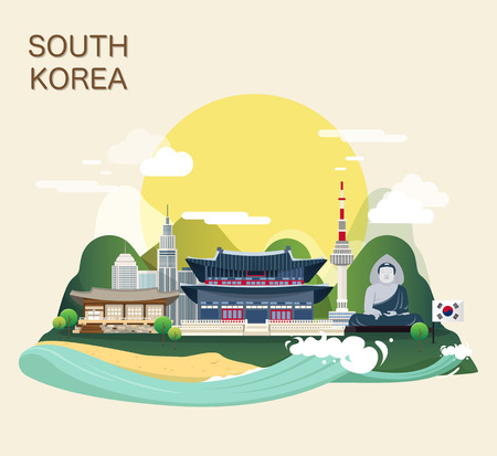 Tourist attraction landmarks in Korea illustration designのイラスト素材