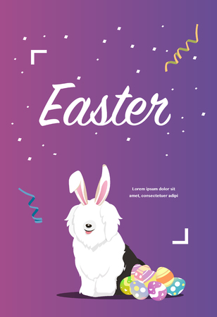 Dog as easter hare with easter eggs.のイラスト素材