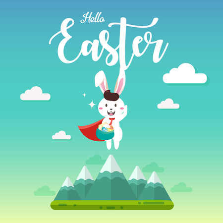 Easter bunny superhero holding easter egg.のイラスト素材