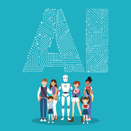 Robot and people character on artificial intelligence concapt.のイラスト素材