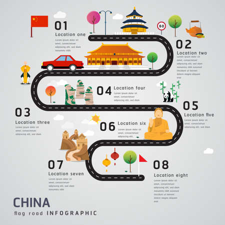 Road map and journey route timeline infographics in Chinaのイラスト素材