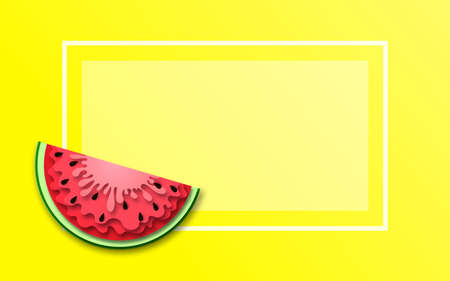 Summer time banner with pieces of watermelon, bright paper cut style design. Ideal for summer template, flyer, sale postcards, decorative banner design. Vectorのイラスト素材