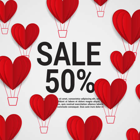 Sale with Valentine hearts abstract composition with 3D hearts and bantings. illustration. Love Lettering calligraphy in a heart shape.のイラスト素材