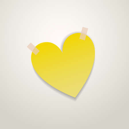 Yellow Heart Paper Sticker With Shadow Valentine's day on Grey Background. Postcard. Vector illustrationのイラスト素材